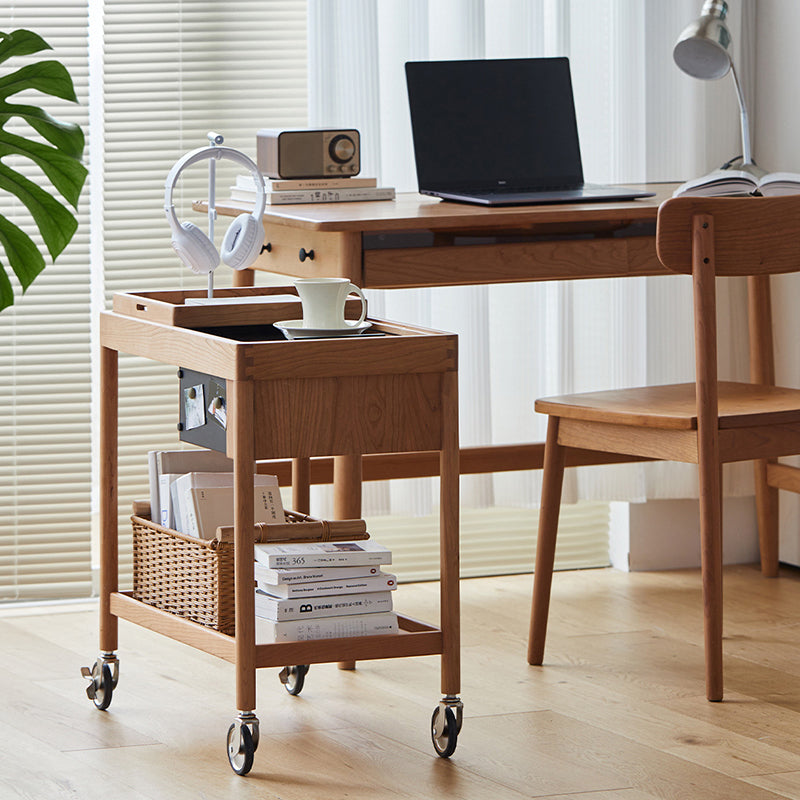 Mesa de café rectangular de vidrio y madera escandinava contemporánea de 2 niveles para sala de estar 