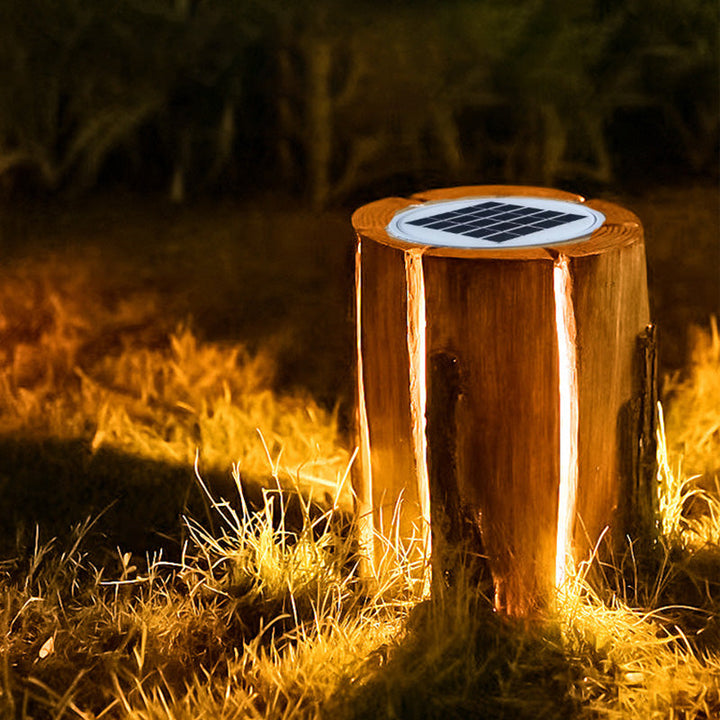 Iluminación de paisaje LED de tocón de árbol de resina de hierro solar impermeable moderno Art Deco Iluminación exterior para jardín 