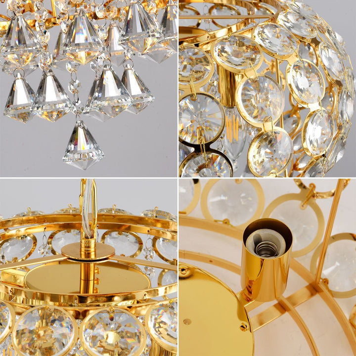 Lustre traditionnel de luxe rond en fer avec cristaux à 4 lumières pour salon 