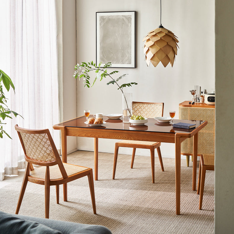 Chaise de salle à manger avec dossier en rotin vintage traditionnel et cadre en bois pour salle à manger 