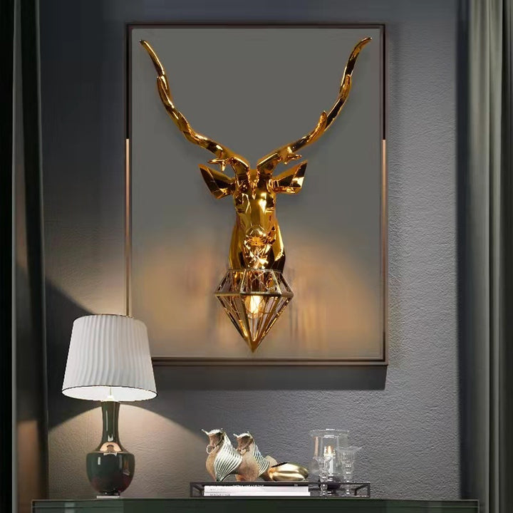 Applique murale contemporaine créative en résine avec tête de cerf 1 lumière pour salon 