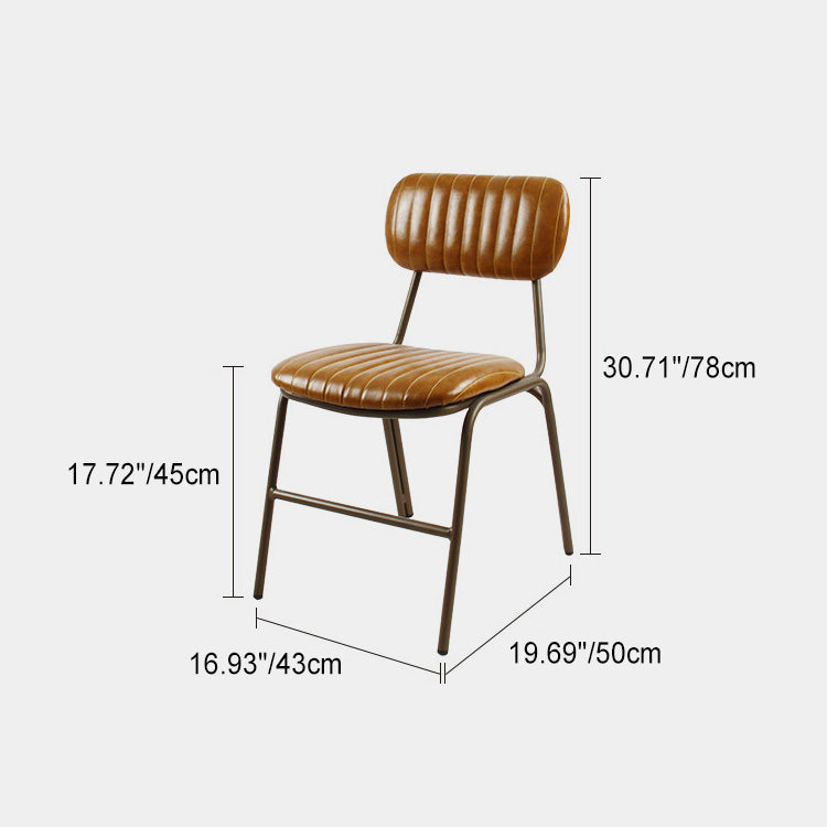 Chaise de salle à manger contemporaine en cuir industriel avec dossier et repose-pieds en fer carré à rayures elliptiques 