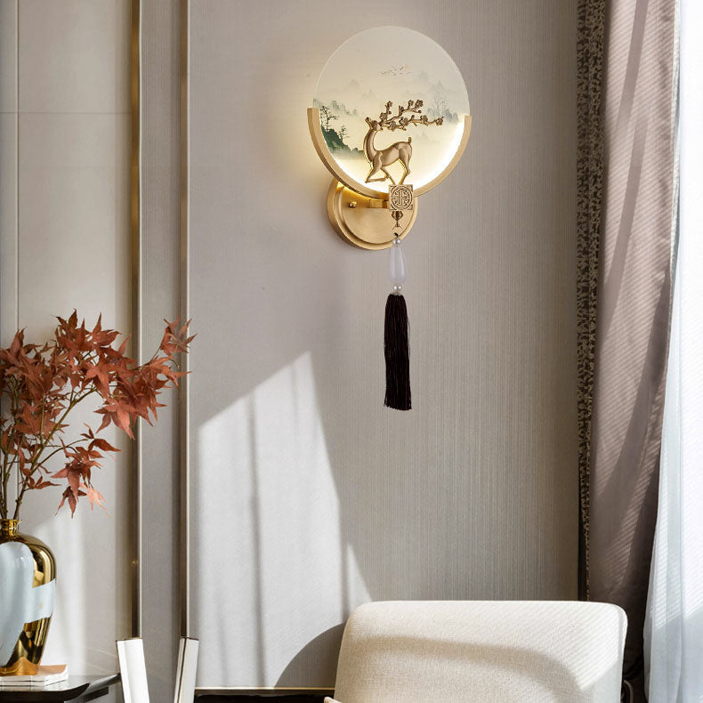 Modern Transitional Round Fawn All Copper Glass Silicone LED Wall Sconce Lamp For Living Room