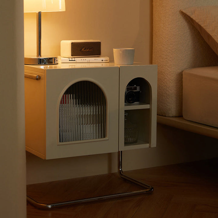 Modern Minimalist Rectangular Glass MDF Iron Nightstand 3-Cabinet For Bedroom