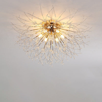 Modern Art Deco Crystal Beads Dandelion Aluminum Strip Shape 4/5/6/8-Light Semi-Flush Mount Ceiling Light For Living Room