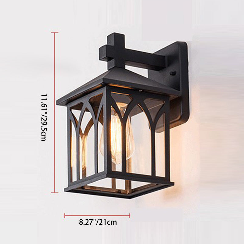 Traditionelle europäische wasserdichte Aluminiumglas-Würfel-1-Licht-Wandleuchterlampe für den Garten 