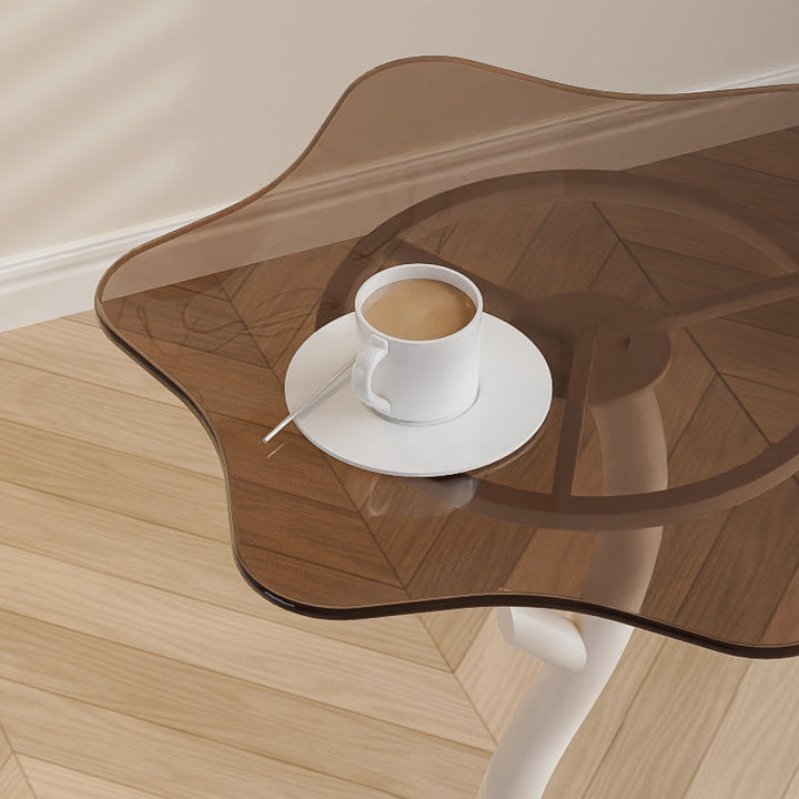 Contemporary Creative Clouds Rock Slab Tempered Glass Carbon Steel End Table 1-Tier For Bedroom