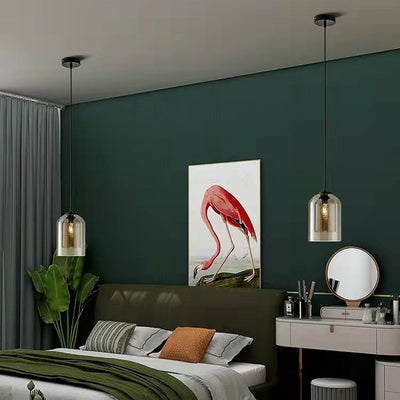Moderne Einfachheit Zylinder Runde Glas Eisen 1-Licht Pendelleuchte für Wohnzimmer 