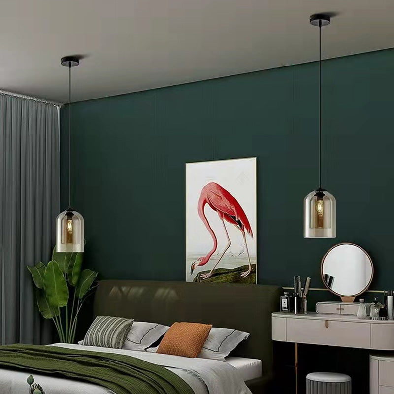Moderne Einfachheit Zylinder Runde Glas Eisen 1-Licht Pendelleuchte für Wohnzimmer 