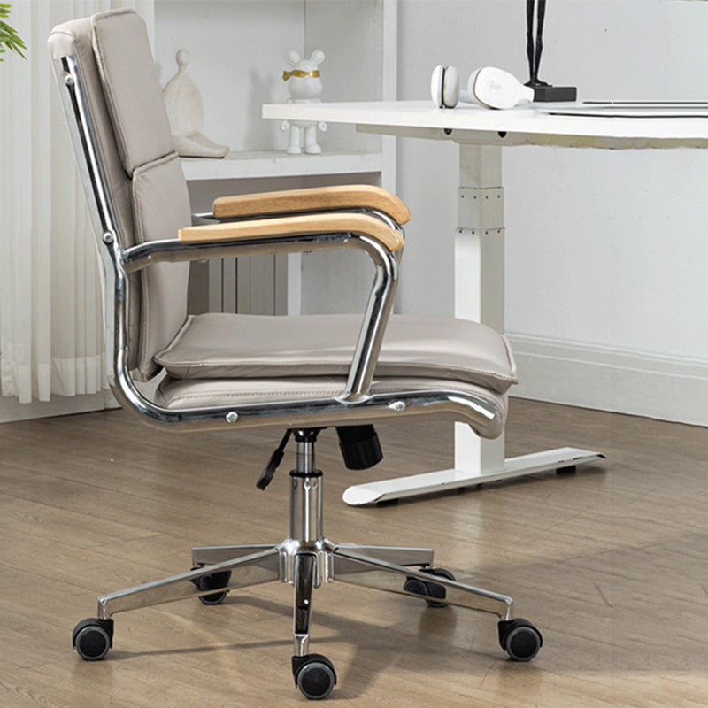 Moderner minimalistischer quadratischer gepolsterter PU-Leder-Schreibtischstuhl aus Edelstahl mit Rückenlehne und Armlehne für das Home Office 