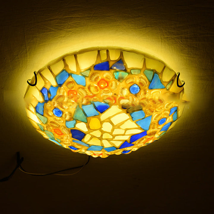 Zeitgenössische kreative runde Muschel Buntglas 2/3/4 Licht Unterputz Deckenleuchte für Wohnzimmer 
