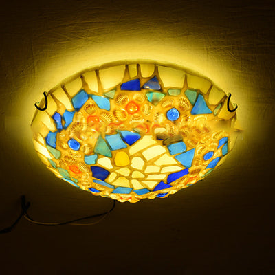 Zeitgenössische kreative runde Muschel Buntglas 2/3/4 Licht Unterputz Deckenleuchte für Wohnzimmer 