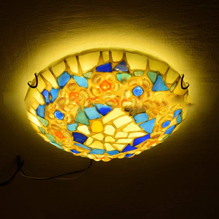 Zeitgenössische kreative runde Muschel Buntglas 2/3/4 Licht Unterputz Deckenleuchte für Wohnzimmer 