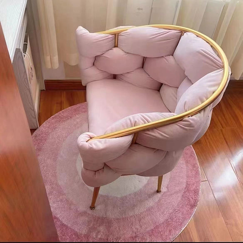 Taburete de tocador contemporáneo, creativo, medio redondo, de terciopelo con burbujas y respaldo de hierro, para dormitorio 