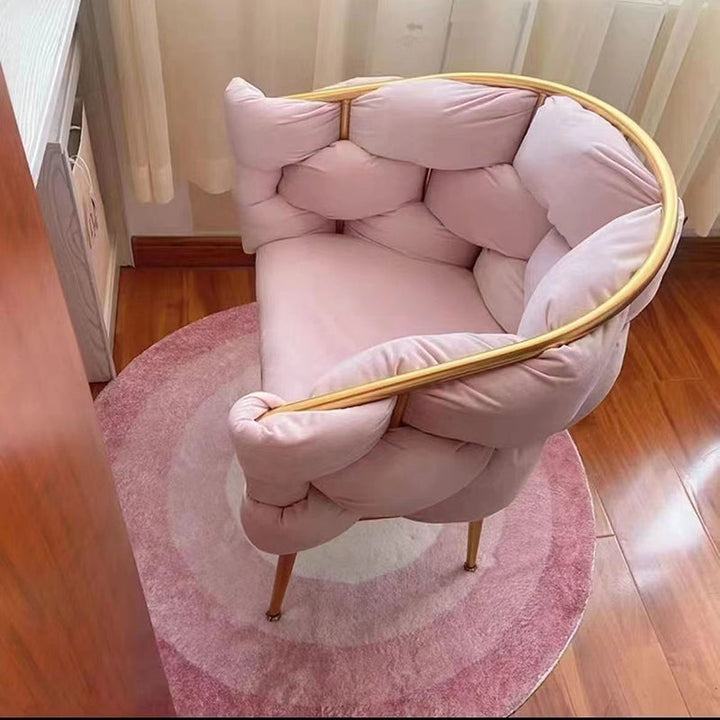 Taburete de tocador contemporáneo, creativo, medio redondo, de terciopelo con burbujas y respaldo de hierro, para dormitorio 