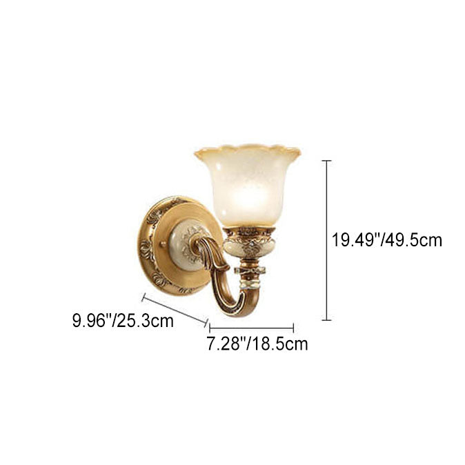 Europäische Vintage-Blumenbecher Eisenharz Glas 1/2 Licht Wandleuchte 