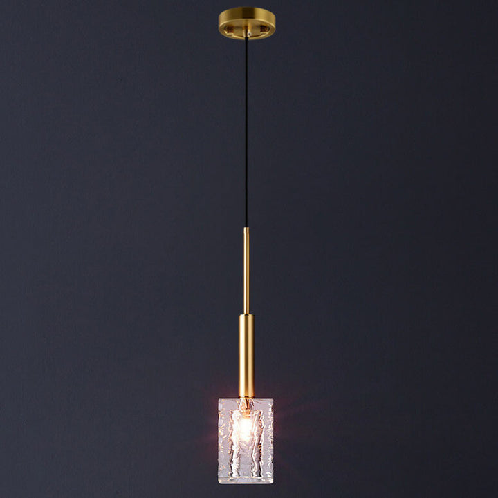 Modern Luxury Crystal Square Copper 1-Light Pendant Light for Living Room Bedroom