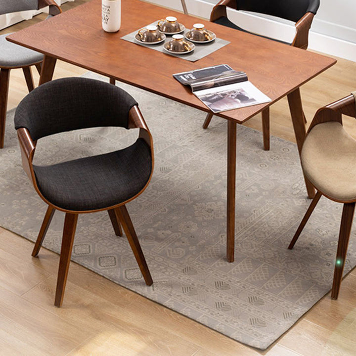 Silla de comedor contemporánea de lujo Arc, de madera contrachapada tapizada en algodón, lino y piel sintética, con respaldo y reposabrazos, para comedor 