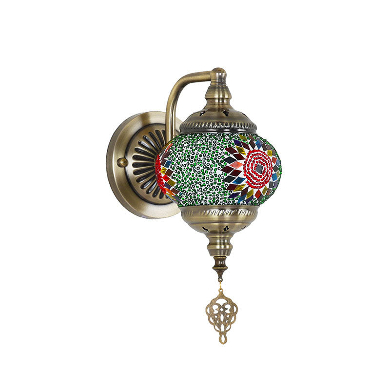 Applique Murale Globe en Mosaïque de Verre et Fer Rétro Contemporain à 1 Lumière Pour Couloir 