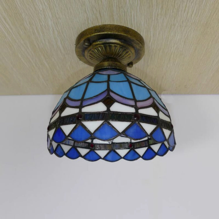 Lámpara de Techo Semi-empotrada de 1 Luz de Cristal de Hierro con Cúpula Tradicional Tiffany para Sala de Estar 