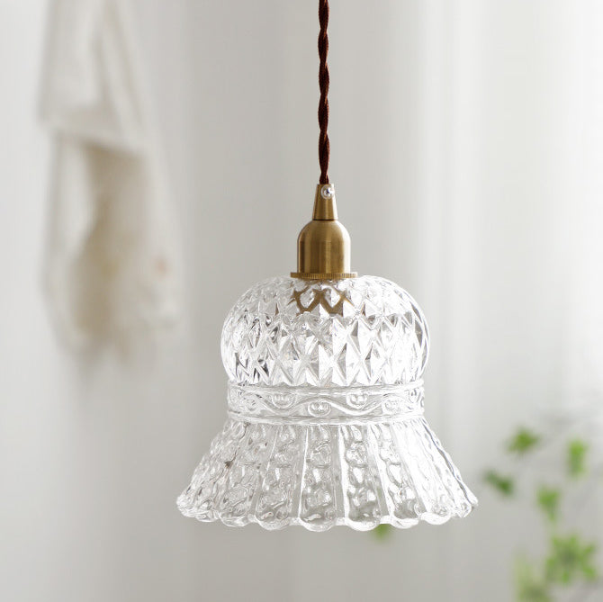 Traditionelle französische florale 1-flammige Pendelleuchte aus Messing und Glas für das Wohnzimmer 