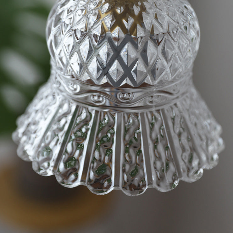 Traditionelle französische Pendelleuchte in Blumenform aus Messing mit kariertem Glas und 1 Licht für das Wohnzimmer 