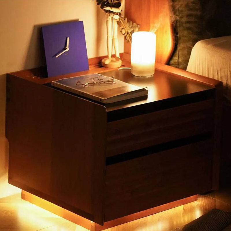 Traditioneller rechteckiger Vintage-Nachttisch aus Kirschholz und Buchenholz mit 2 Schubladen für das Schlafzimmer 