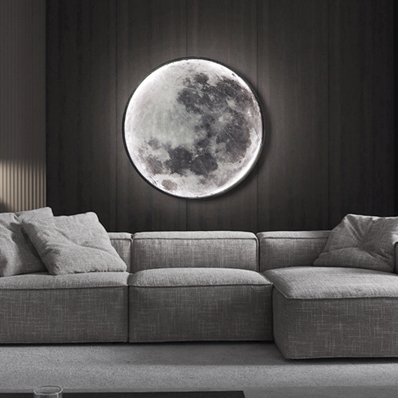 Contemporary Creative Round Moon Iron Acrylic LED Wall Sconce Lamp For Living Room