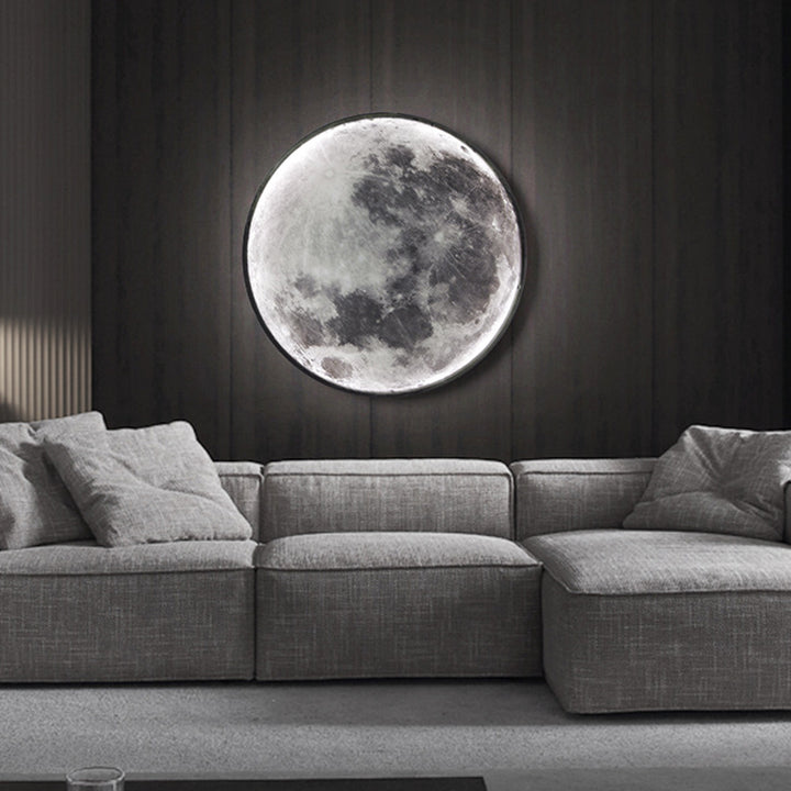 Contemporary Creative Round Moon Iron Acrylic LED Wall Sconce Lamp For Living Room