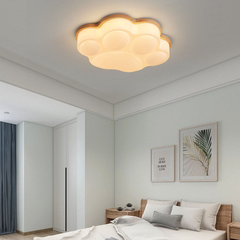 Nordic Creative Cat Paw Design Wood PE LED Flush Mount Ceiling Light