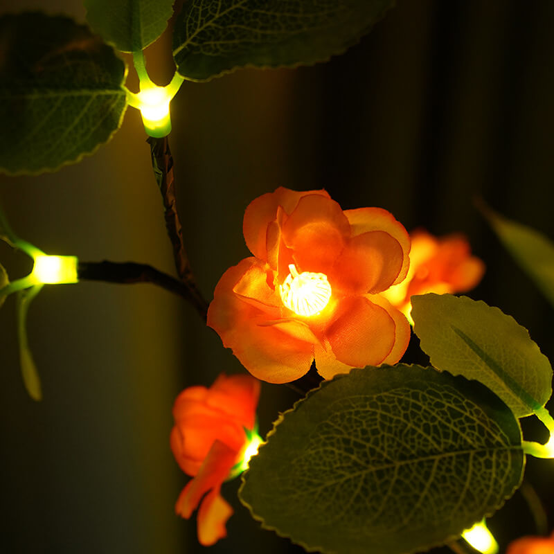 Modern Art Deco Simulation Peach Blossom Tree Green LED Tree Decoration Table Lamp For Bedroom