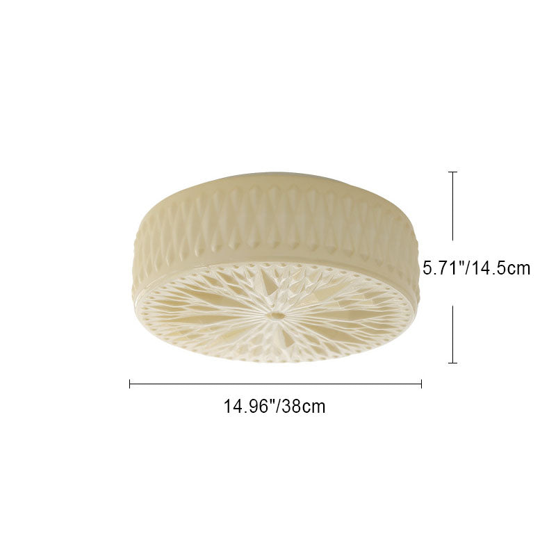 Contemporary Simplicity Cylindrical Engraved Iron Glass LED Flush Mount Ceiling Light For Living Room
