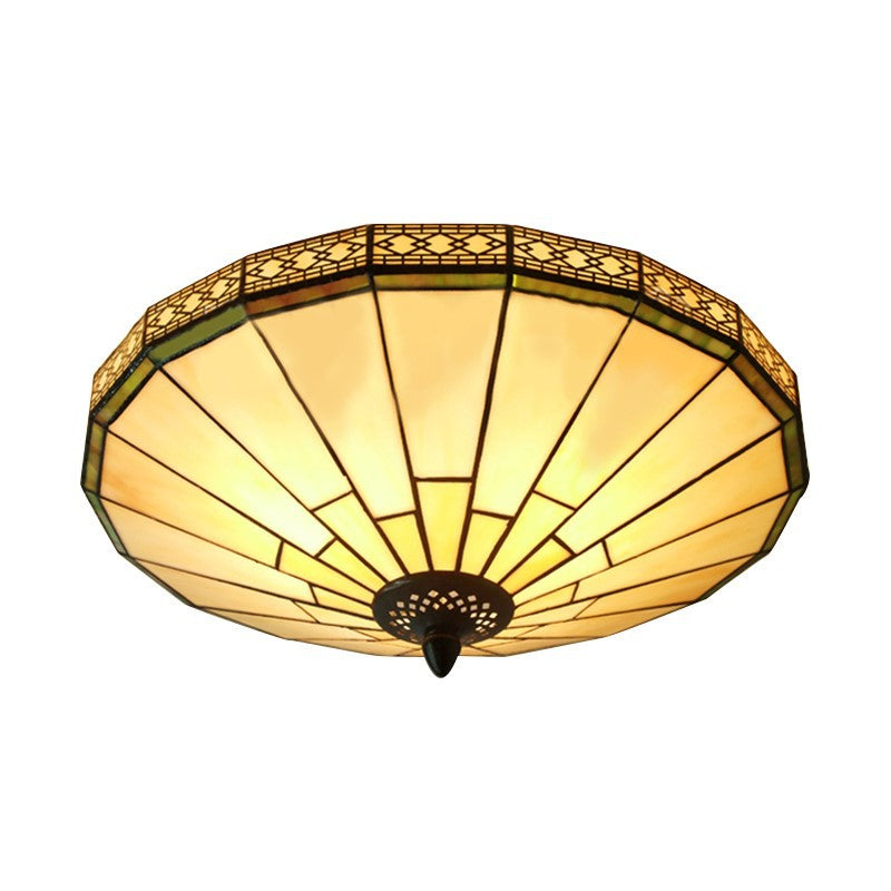 Luz de techo de montaje empotrado de 3 luces con vidrio de diamante cónico tradicional Tiffany para sala de estar 