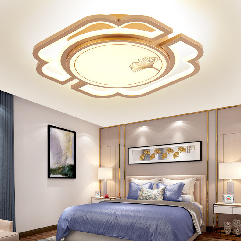 Luz de techo LED semiempotrada de hierro, aluminio, acrílico, redonda, rectangular, cuadrada, hoja de ginkgo china tradicional para sala de estar 
