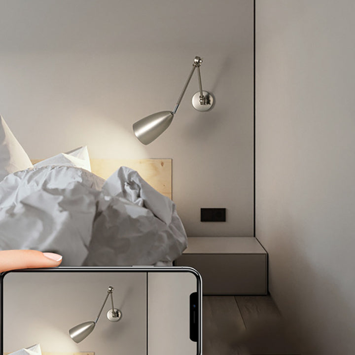 Contemporary Industrial Retractable Swivel Rocker Arm Iron 1-Light Wall Sconce Lamp For Bedroom