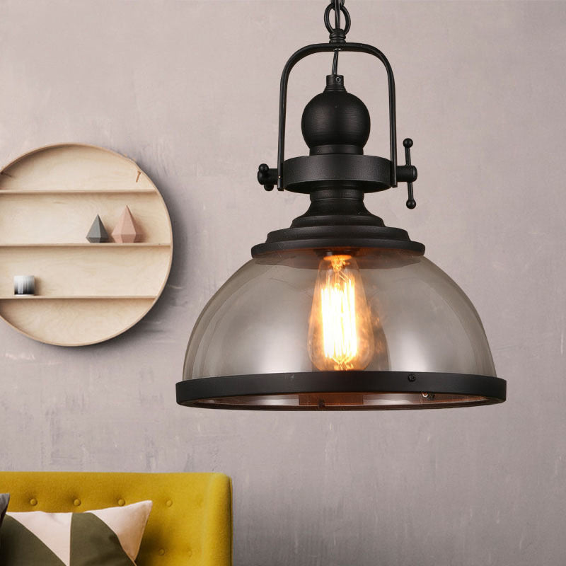 Zeitgenössische industrielle Kuppel Eisen Glas 1-Licht Pendelleuchte für Wohnzimmer 