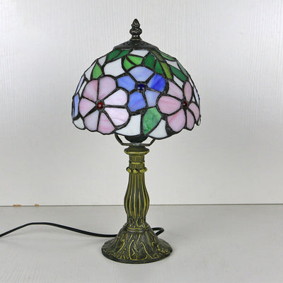 Tiffany Vintage Stained Glass Flower Dome 1-Light Table Lamp