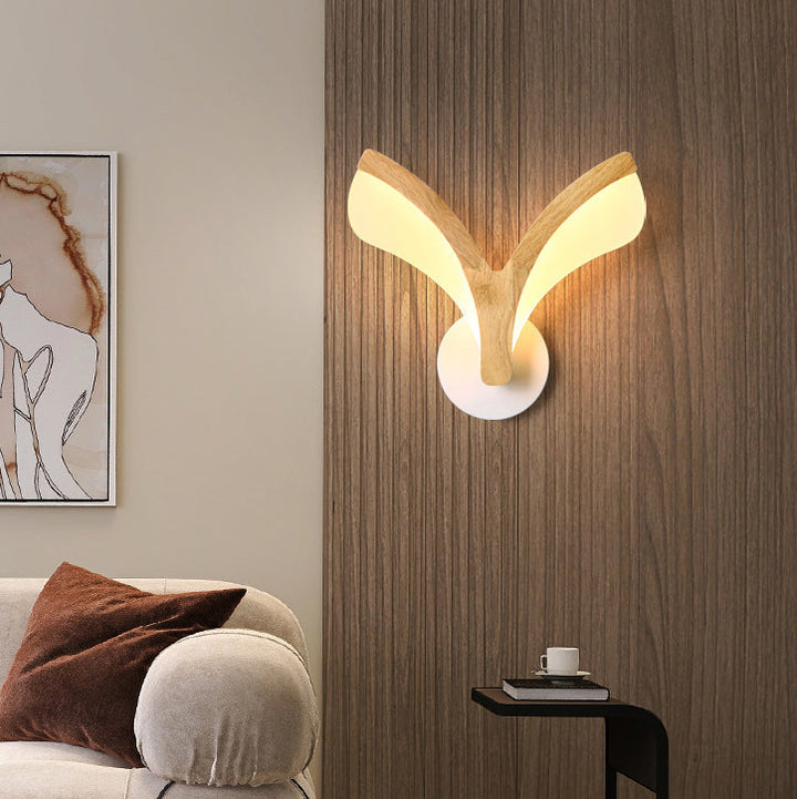 Applique murale LED en bois incurvé japonais traditionnel avec acrylique pour chambre 