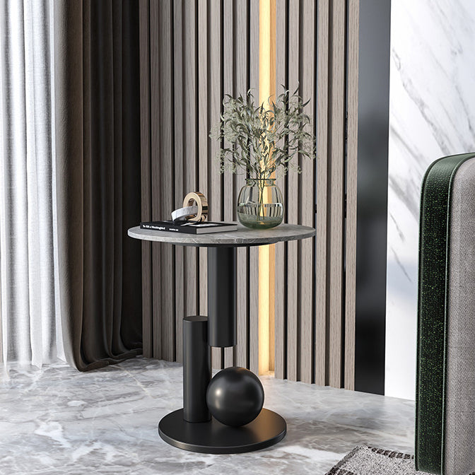 Zeitgenössischer Luxus, kreisförmige Steintischplatte mit geometrischem Sockel für das Wohnzimmer 