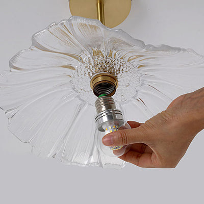 Modern Luxury Brass Glass Flower-Shaped 1-Light Semi-Flush Mount Ceiling Light