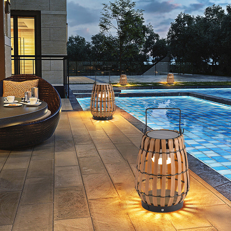 Contemporary Creative Waterproof Solar Cylinder Imitation Rattan Iron LED Landscape Lighting Outdoor Light For Garden