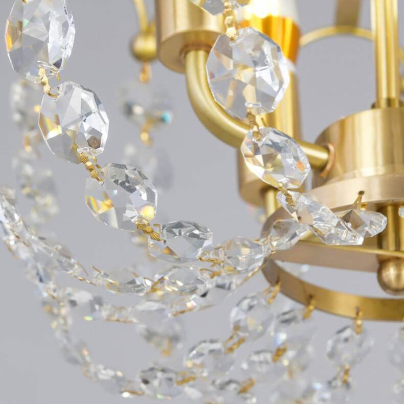 European Light Luxury Copper Crystal String 4-Light Semi-Flush Mount Ceiling Light