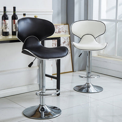 Tabouret de bar pivotant en cuir PU incurvé industriel contemporain avec repose-pieds pour salle à manger 
