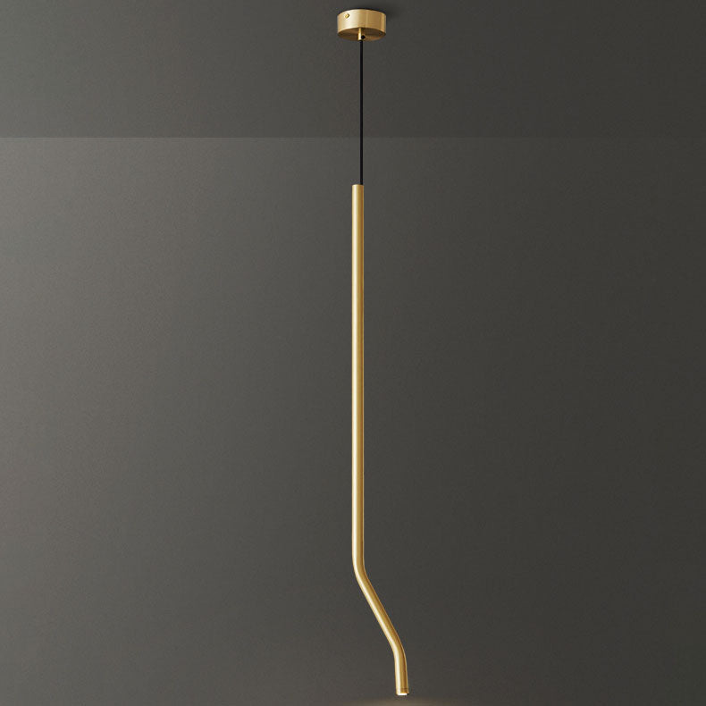 Lámpara colgante LED de tubo fino curvado minimalista moderno de cobre para dormitorio 
