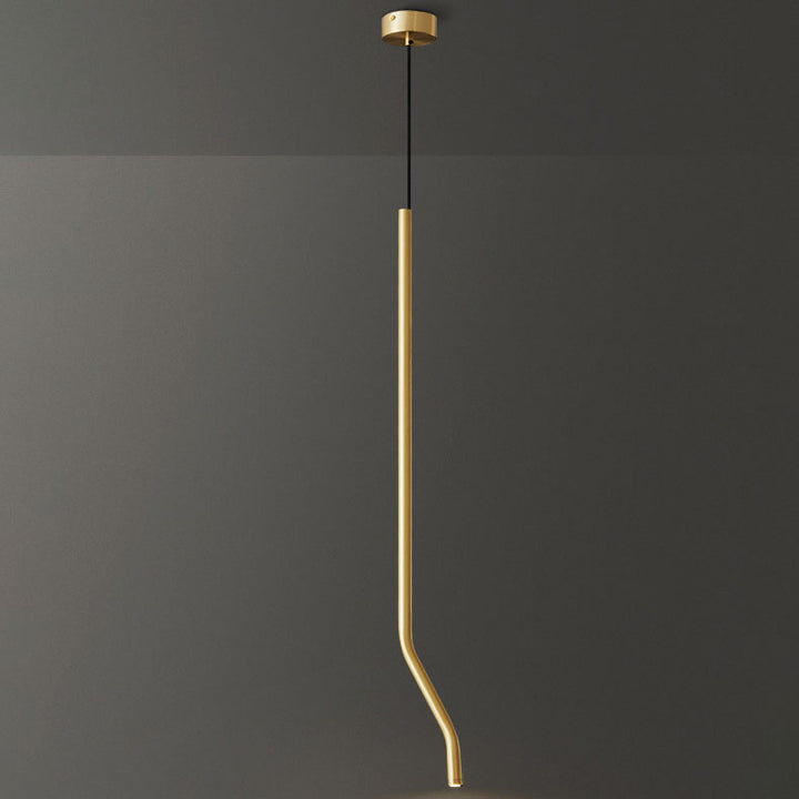 Lámpara colgante LED de tubo fino curvado minimalista moderno de cobre para dormitorio 