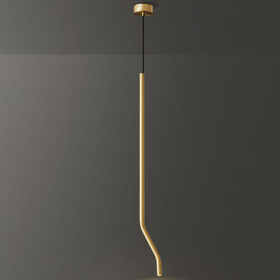 Modernes minimalistisches gebogenes feines Rohr, ganz aus Kupfer, LED-Pendelleuchte für Schlafzimmer 
