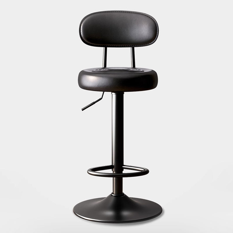 Moderner minimalistischer Barhocker mit runder gepolsterter Sitzfläche, geschwungener Rückenlehne, PU-Leder und Stahlgestell fürs Esszimmer 