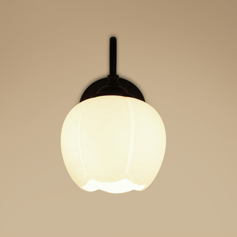 Lámpara Aplique de Pared de 1 Luz de Vidrio de Hierro Floral Moderno Minimalista para Dormitorio 
