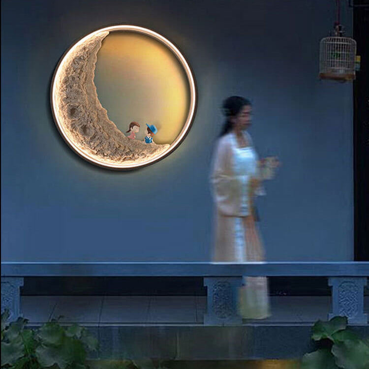 Lámpara de Aplique de Pared Exterior LED Solar de Luna de Aluminio Creativa Contemporánea para Patio Exterior 