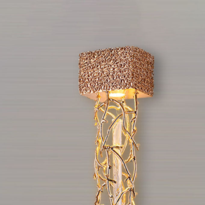Modern Luxury Brass Tree Branch Hardware Crystal Water Drop Design 1-Light Wall Sconce Lamp